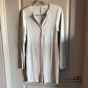 American Eagle Outfitters gray Ribbed Long-Sleeve Romper